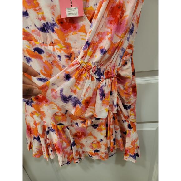 Betsey Johnson Sunset Floral Ruffle Trim Wrap Dress - Picture 6 of 10